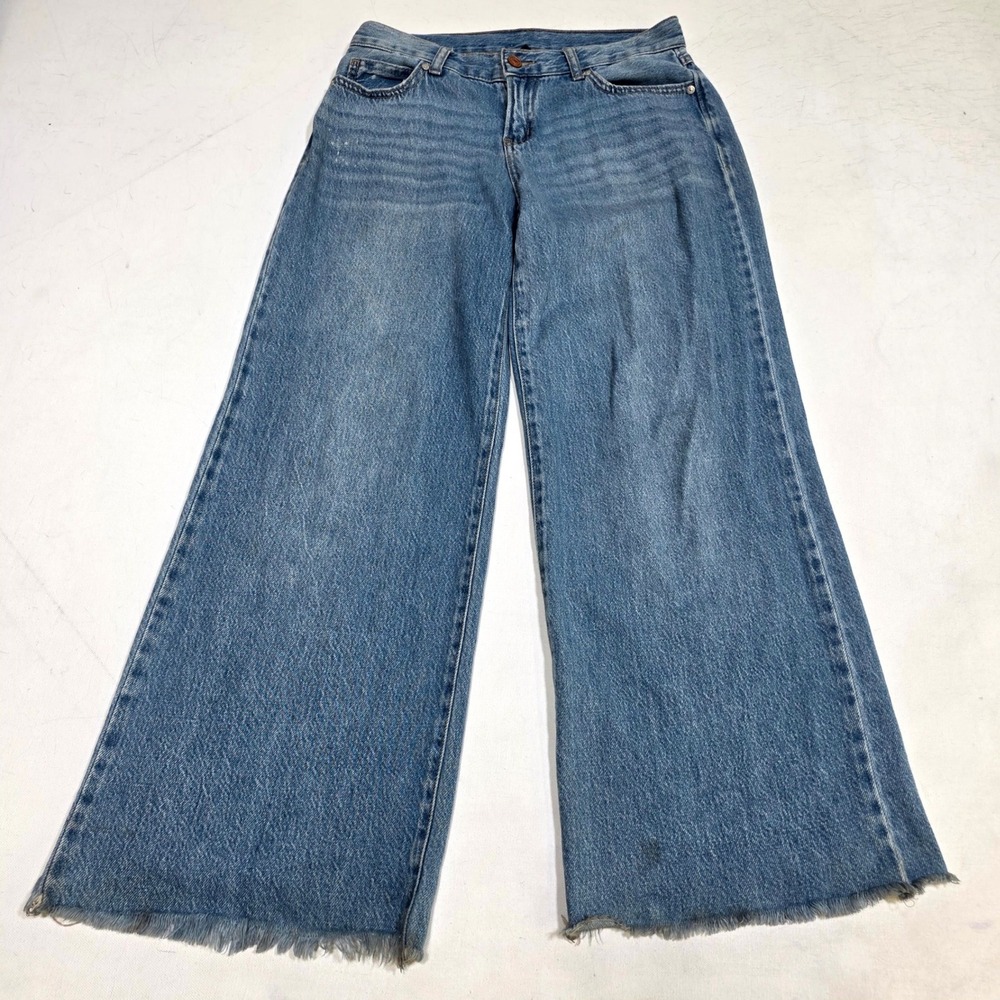 Rewash Wide Leg Jeans Womens 1/25 Blue Raw Hem Frayed Denim Retro Boho Y2K